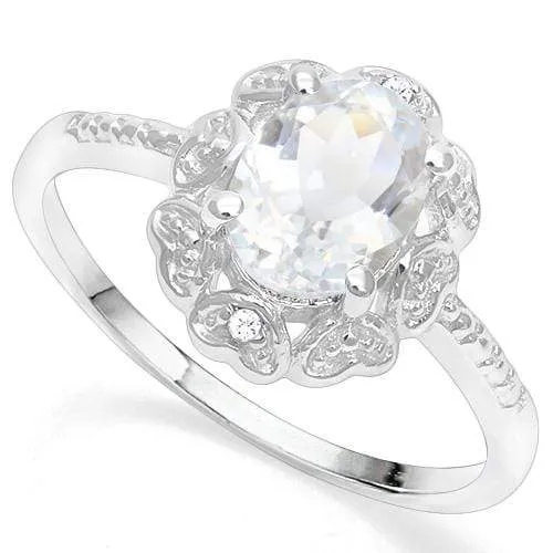 1.39 CT AQUAMARINE & DIAMOND 925 STERLING SILVER COCKTAIL RING