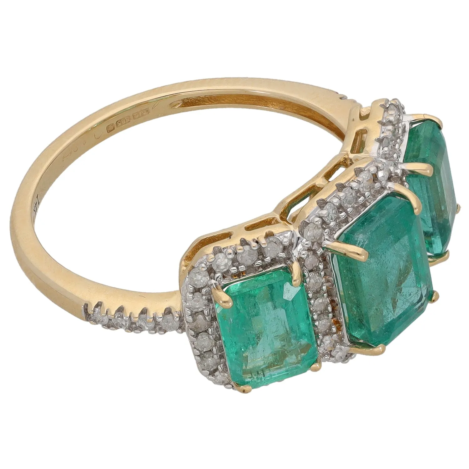 14ct Gold Emerald & 0.57ct Diamond Dress/Cocktail Ring Size Q