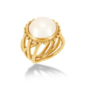 14k Gold Anemone Ring with Large Mabe Pearl