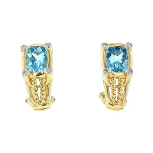 14K Yellow Gold Blue Topaz Diamond Earrings