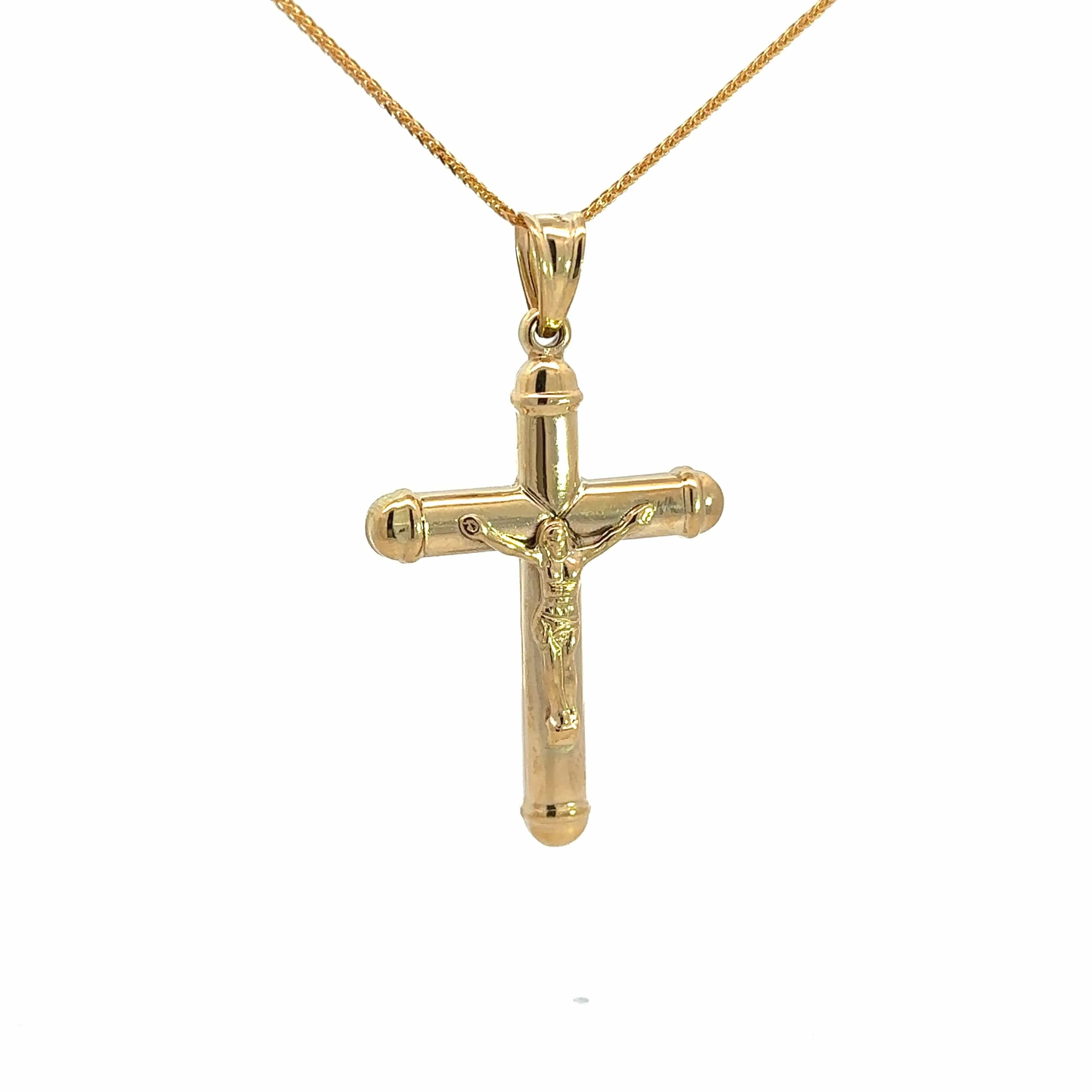 14k Yellow Gold Hallow Cross Pendant Necklace
