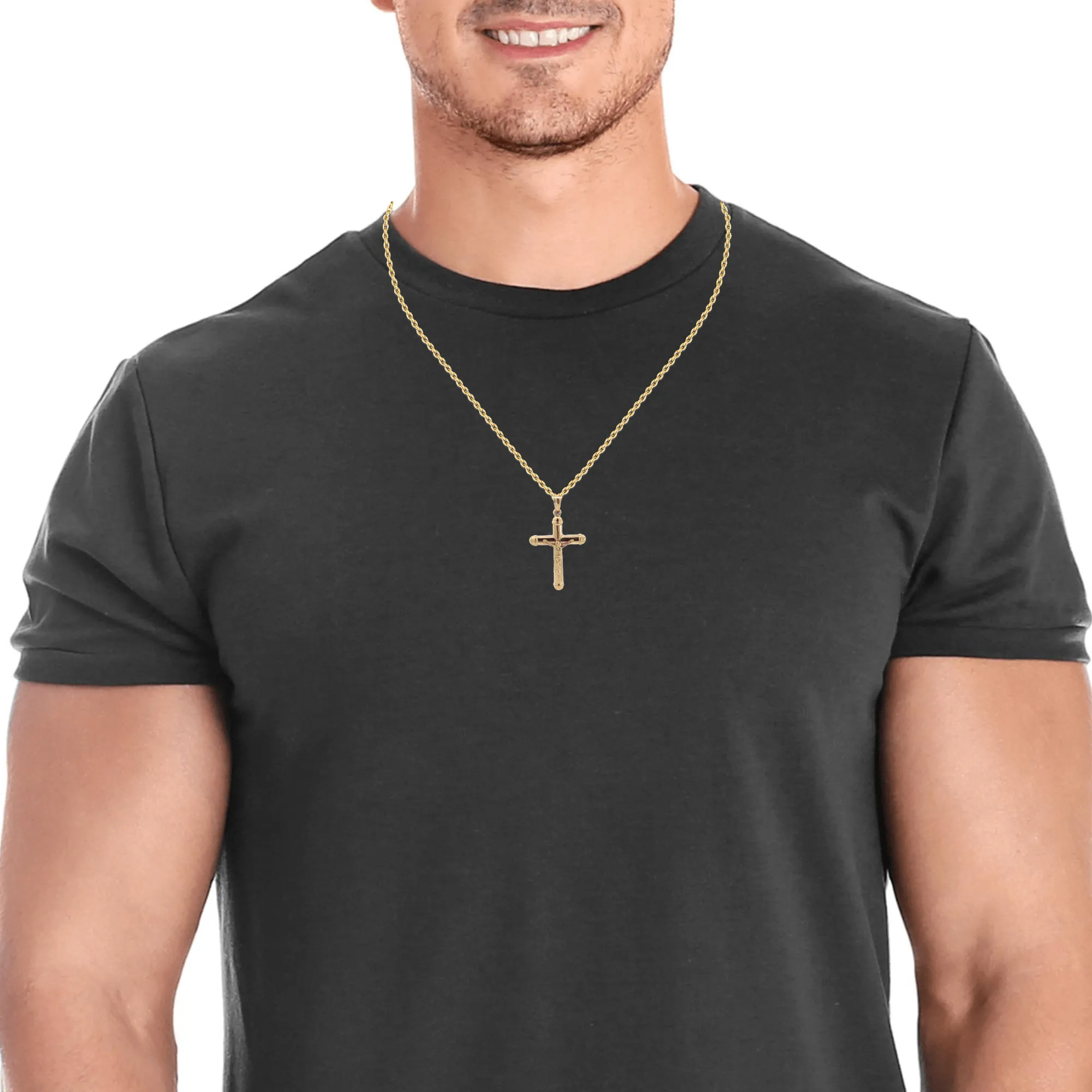 14k Yellow Gold Hallow Cross Pendant Necklace