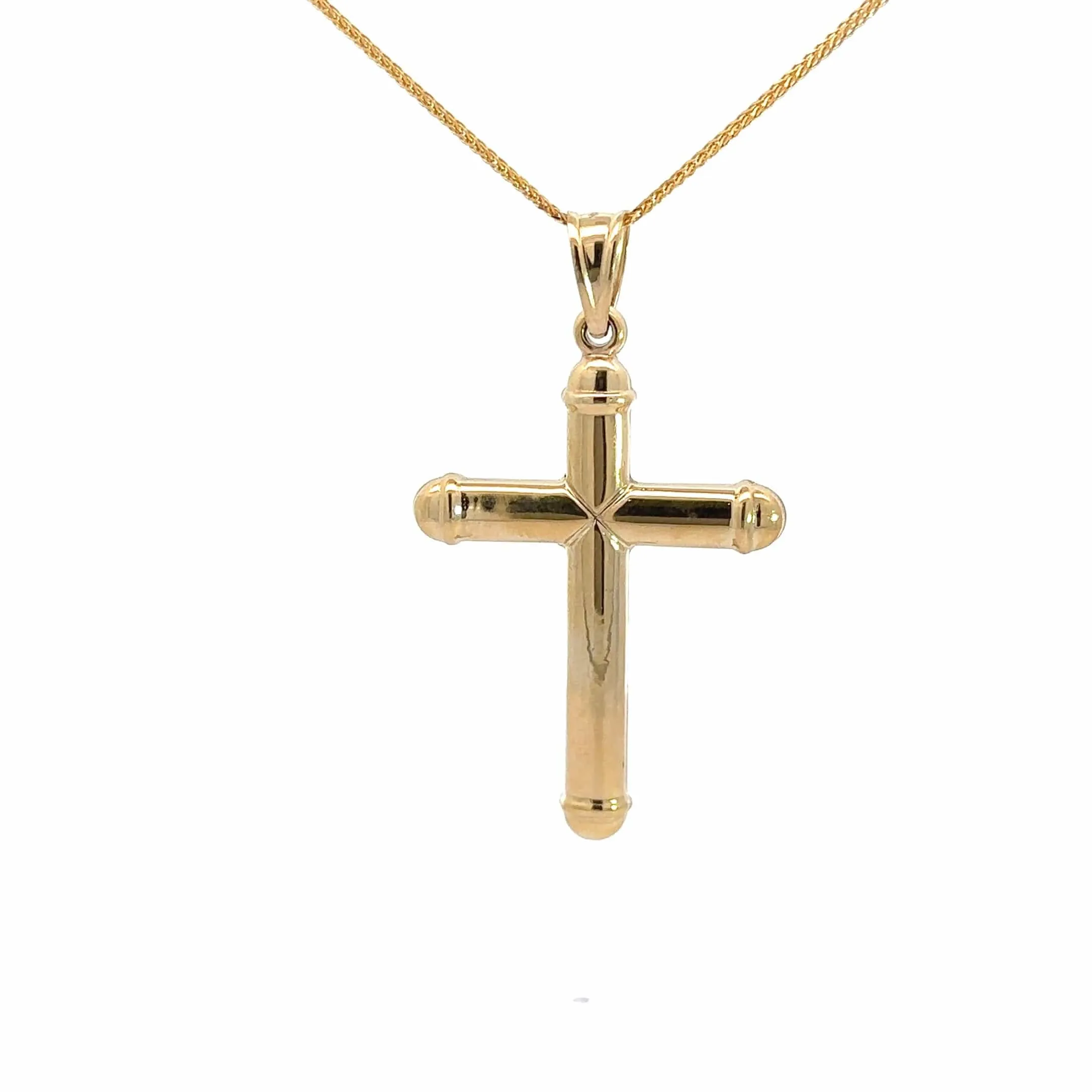 14k Yellow Gold Hallow Cross Pendant Necklace