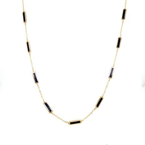 14k Yellow Gold Lapis Station Necklace (I7762)