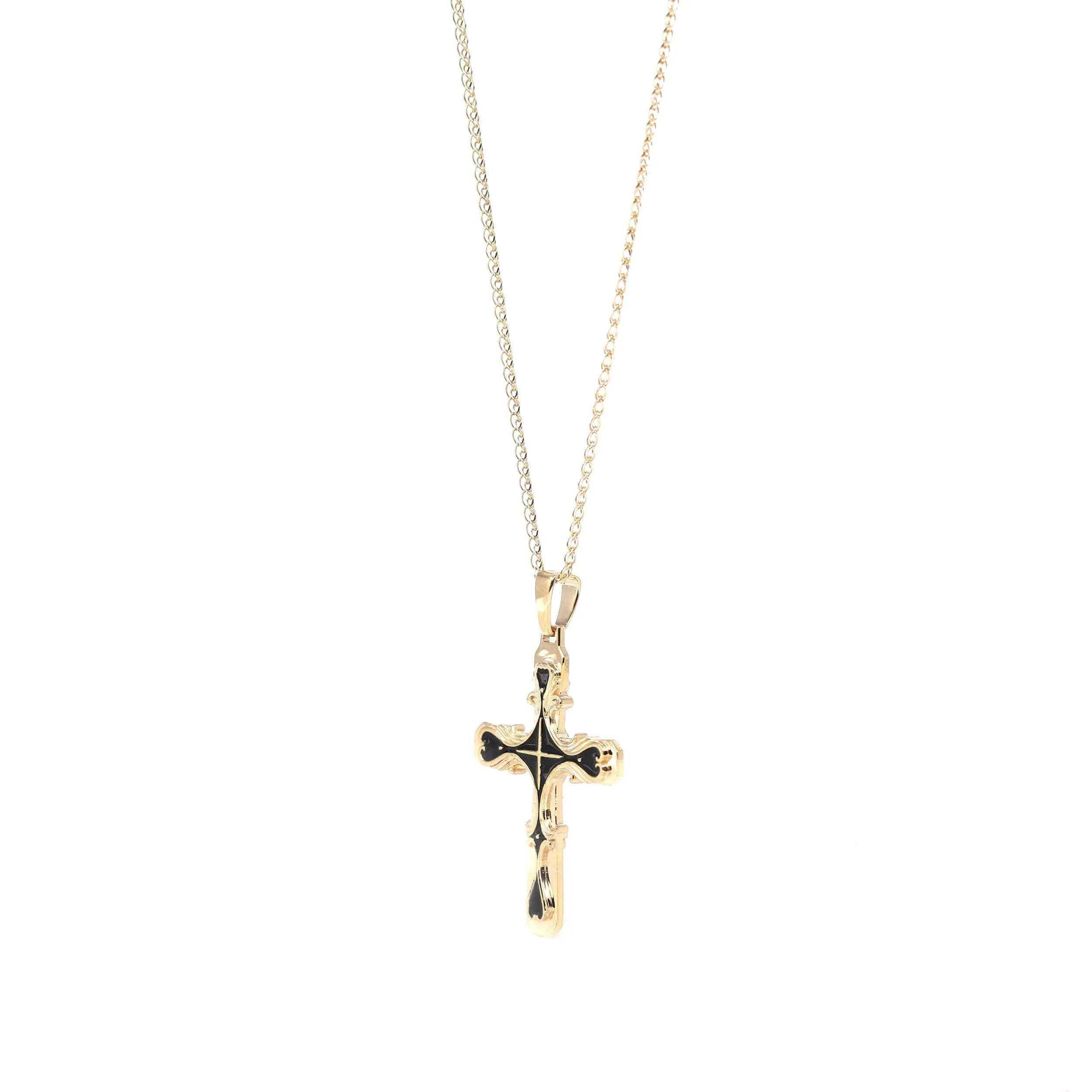 14k Yellow Gold Simple Cross Charm Necklace