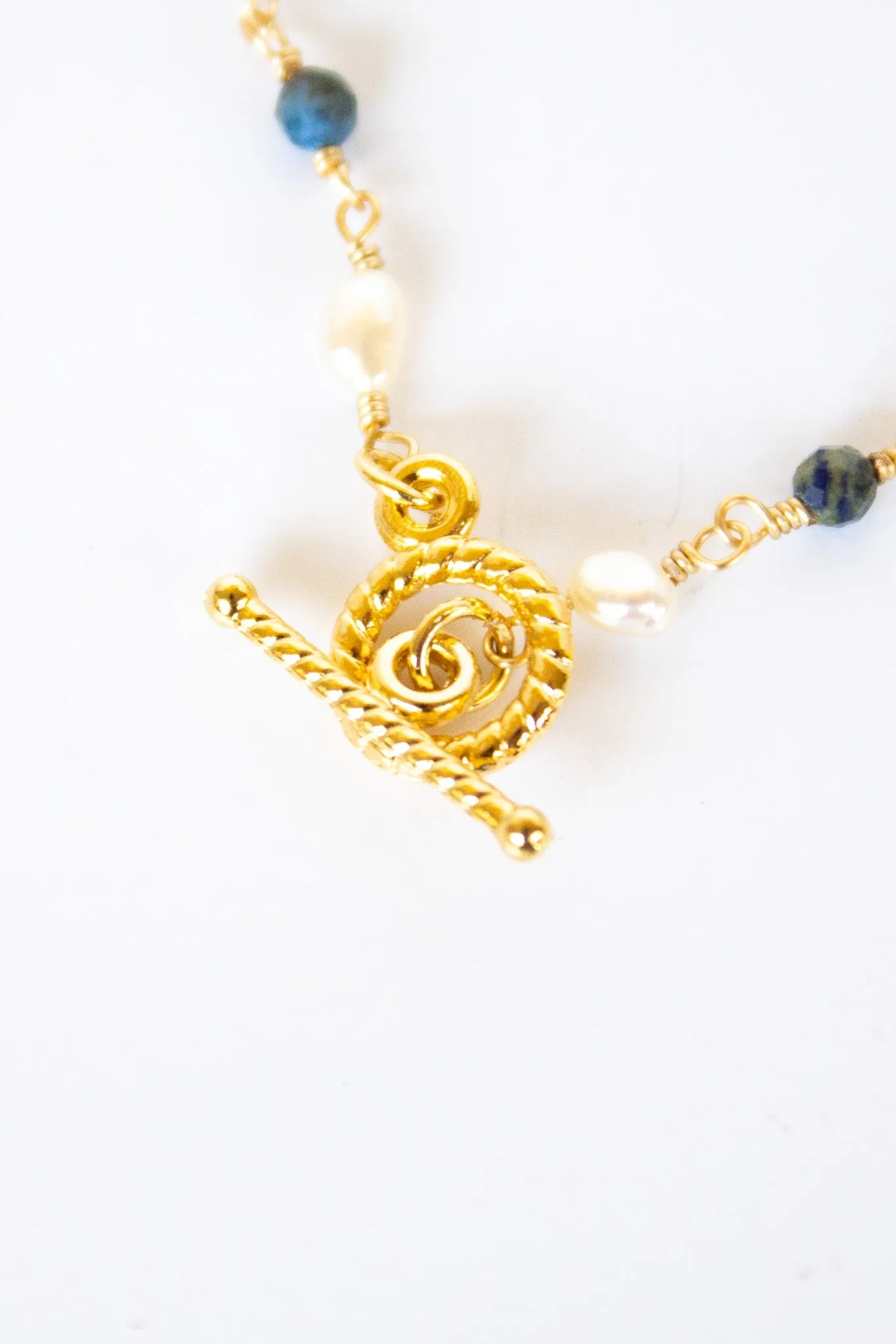 18K Toggle Eyes Wide Open Lapis & Pearl Bracelet