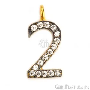 '2' Numbering CZ Pave Gold Vermeil Charm for Bracelet & Pendants