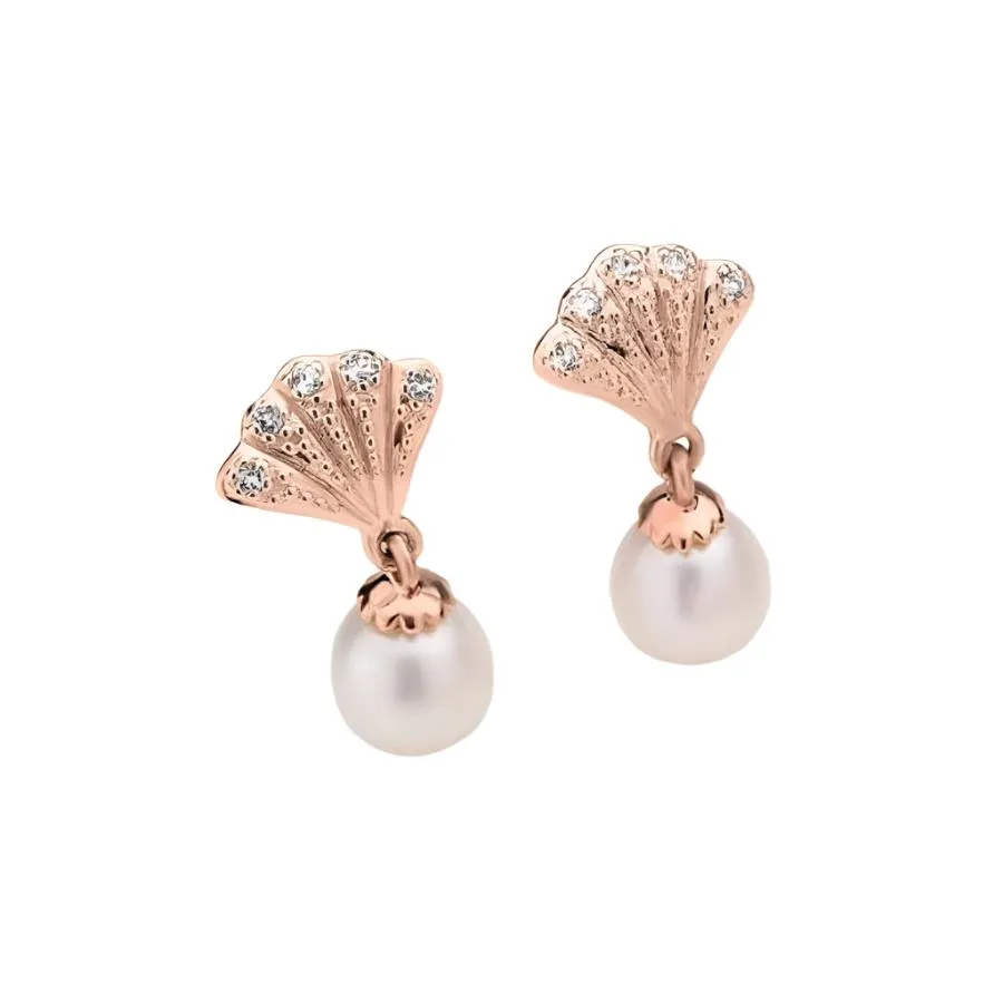 9ct Rose Gold Windsor Cultured Pearl & White Topaz Drop Earrings
