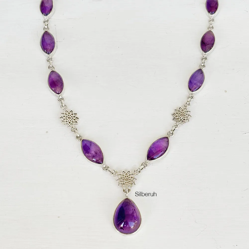 Amethyst Sahasrara Chakra Silver Necklace