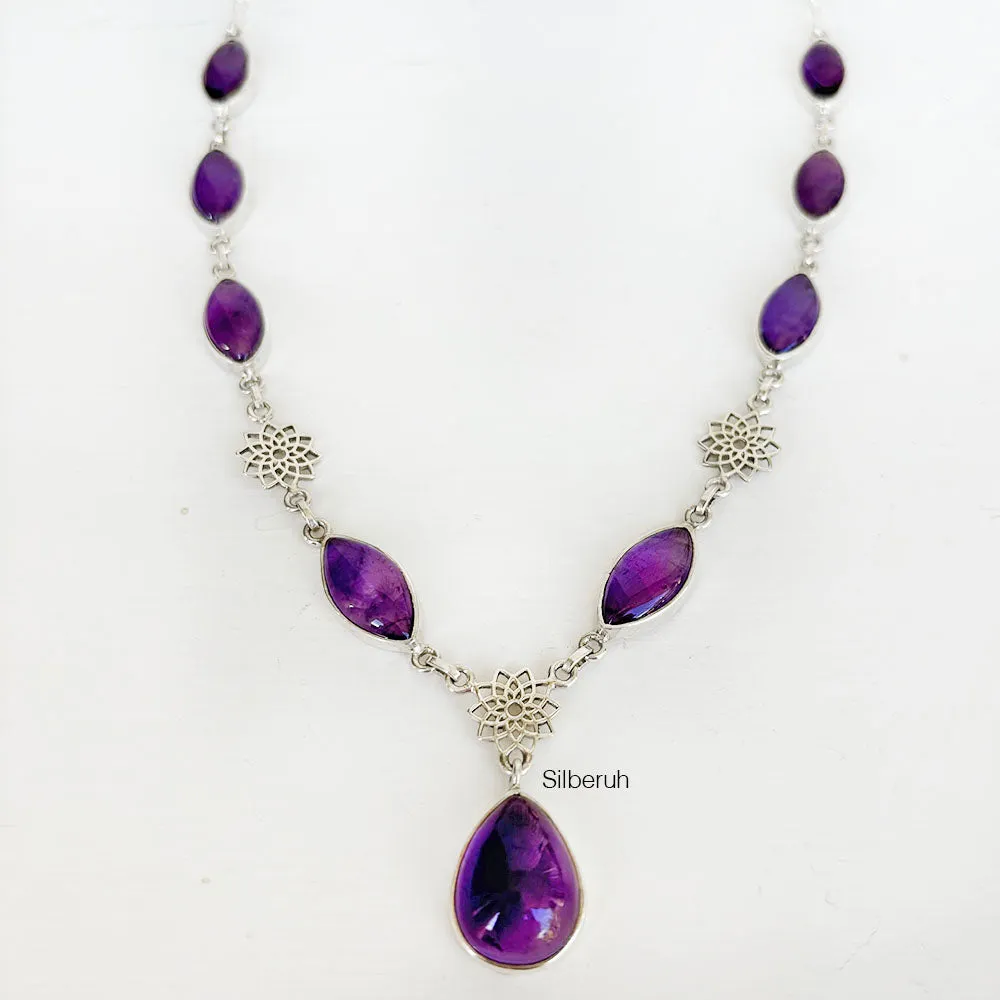 Amethyst Sahasrara Chakra Silver Necklace