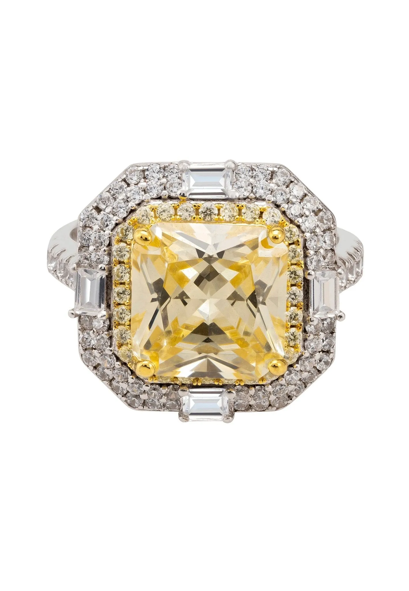 Anastasia Gemstone Cocktail Ring Silver Yellow Topaz