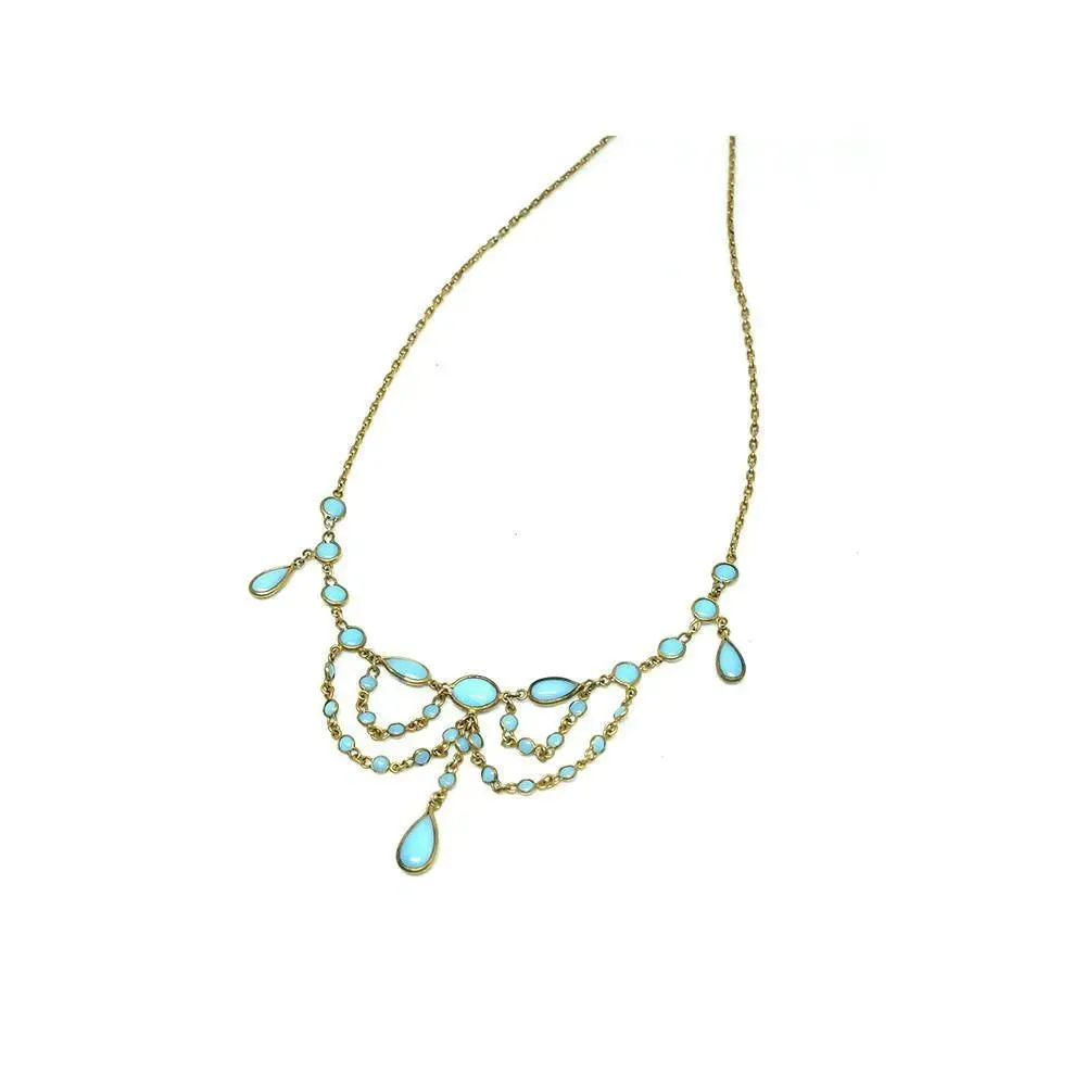 Antique Edwardian Turquoise Glass French Necklace