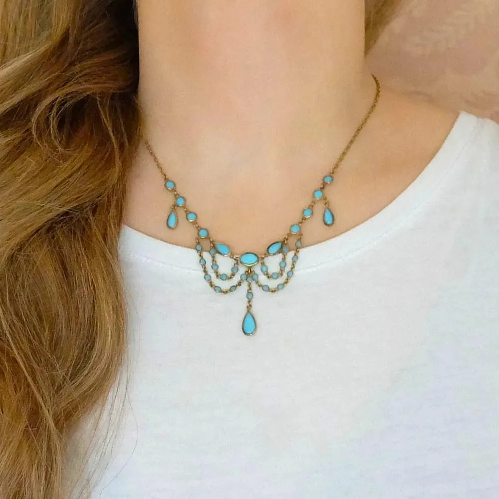 Antique Edwardian Turquoise Glass French Necklace