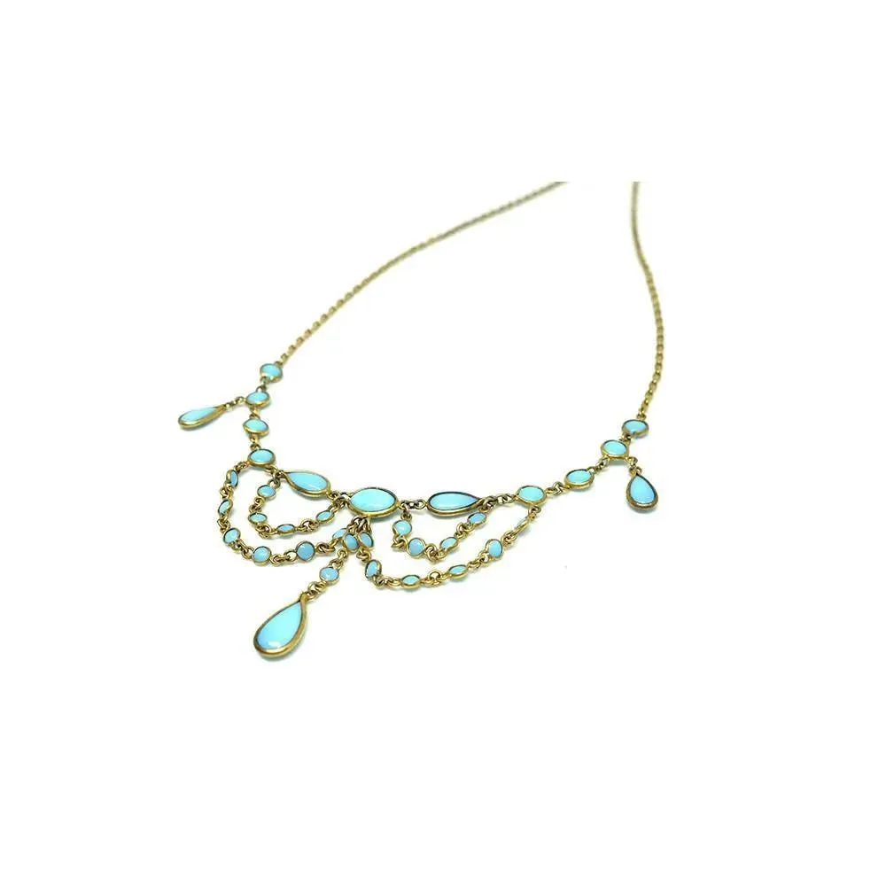 Antique Edwardian Turquoise Glass French Necklace