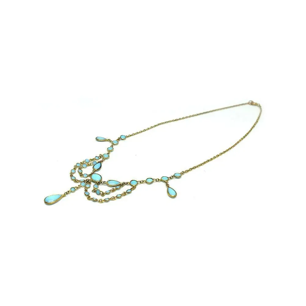 Antique Edwardian Turquoise Glass French Necklace