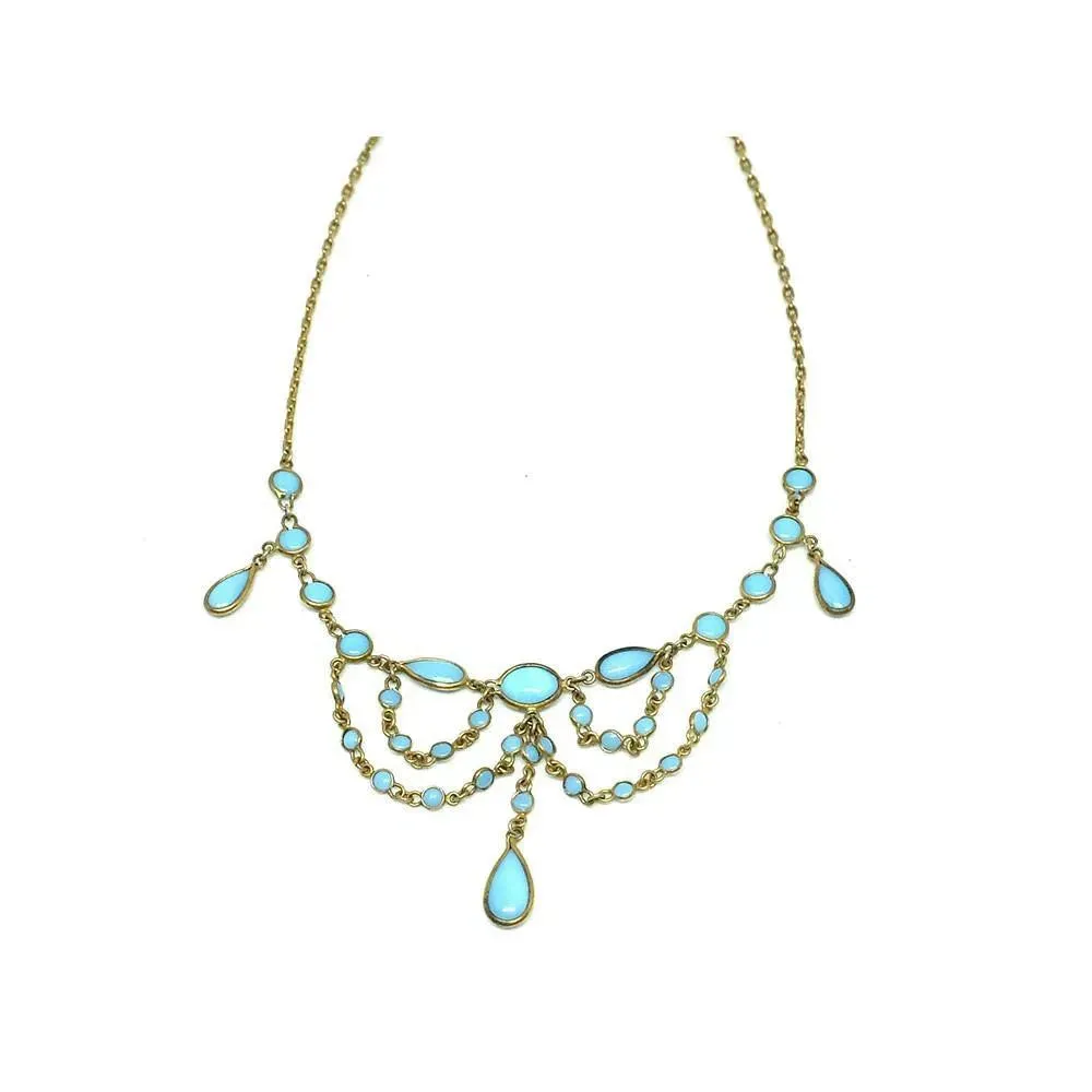 Antique Edwardian Turquoise Glass French Necklace