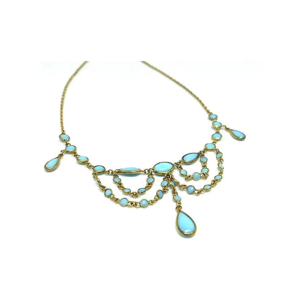 Antique Edwardian Turquoise Glass French Necklace
