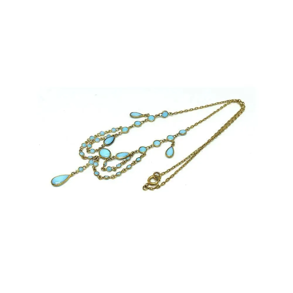 Antique Edwardian Turquoise Glass French Necklace