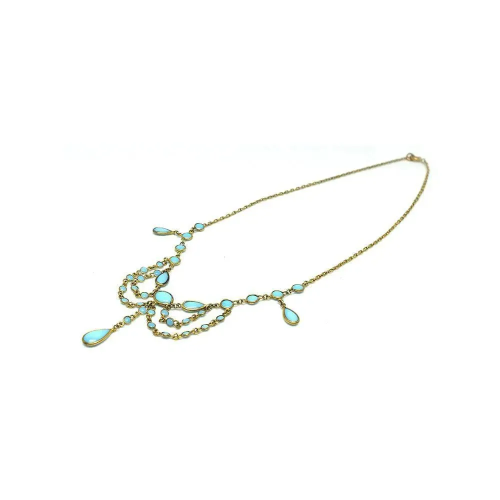 Antique Edwardian Turquoise Glass French Necklace
