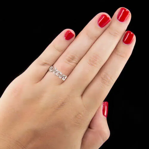 ART NOUVEAU DIAMOND FLORAL WEDDING BAND COCKTAIL RING VINTAGE STYLE ETERNITY