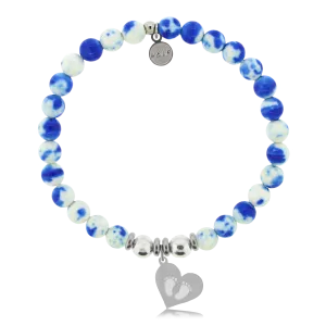 Baby Feet Charm with Blue and White Jade Charity Bracelet