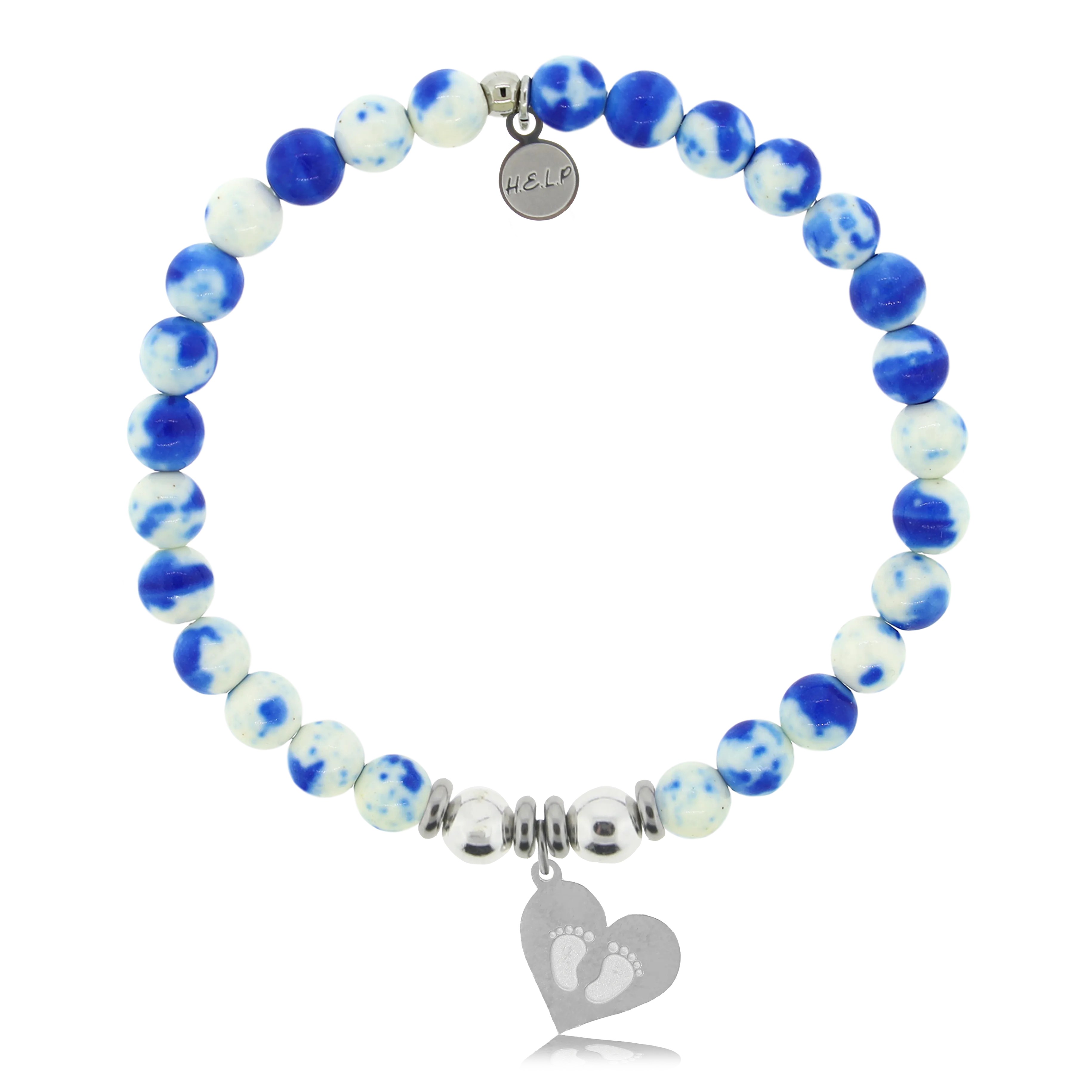 Baby Feet Charm with Blue and White Jade Charity Bracelet