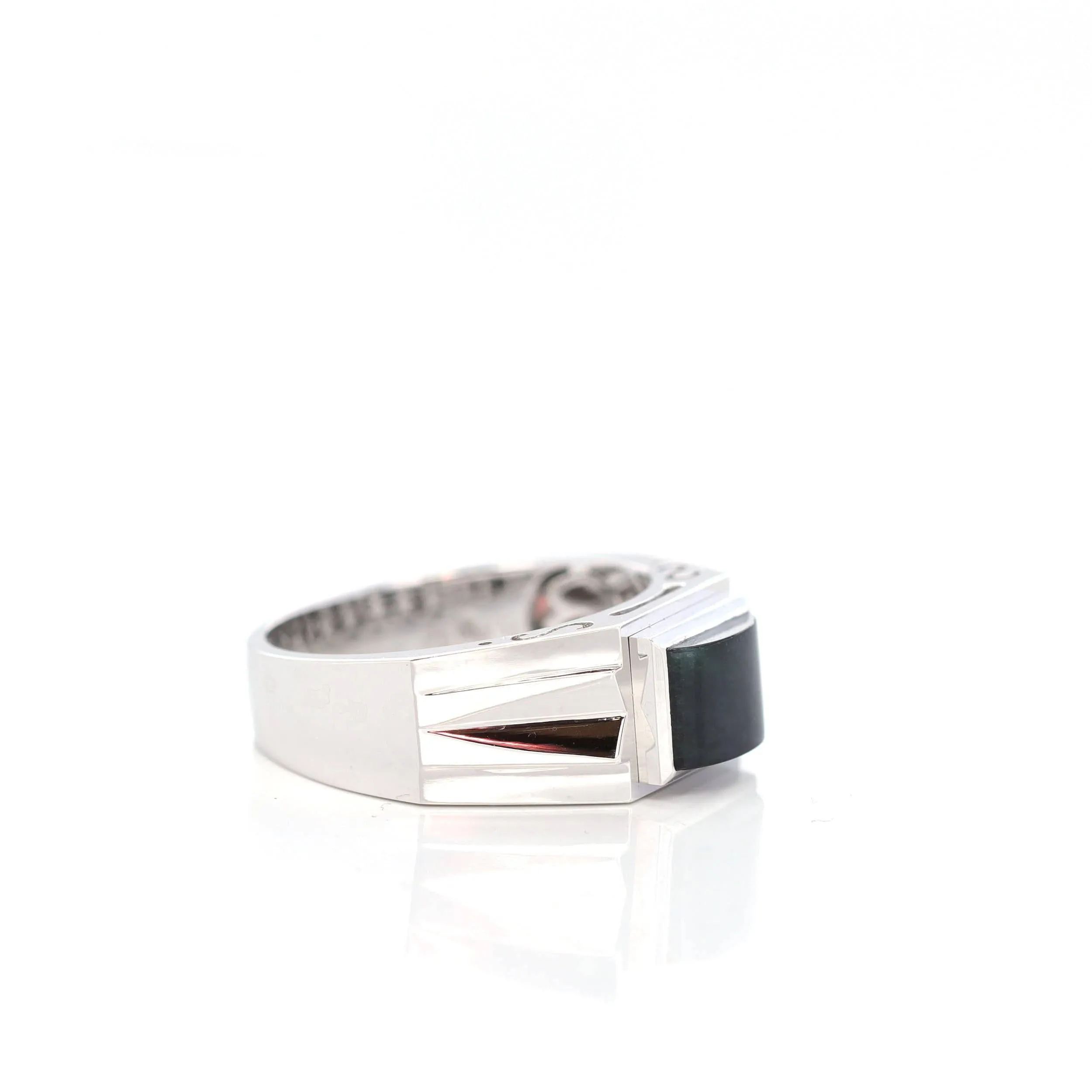Baikalla™ "Emerald Cabochon" Genuine Burmese Emerald Cut Black Jadeite Jade Ring