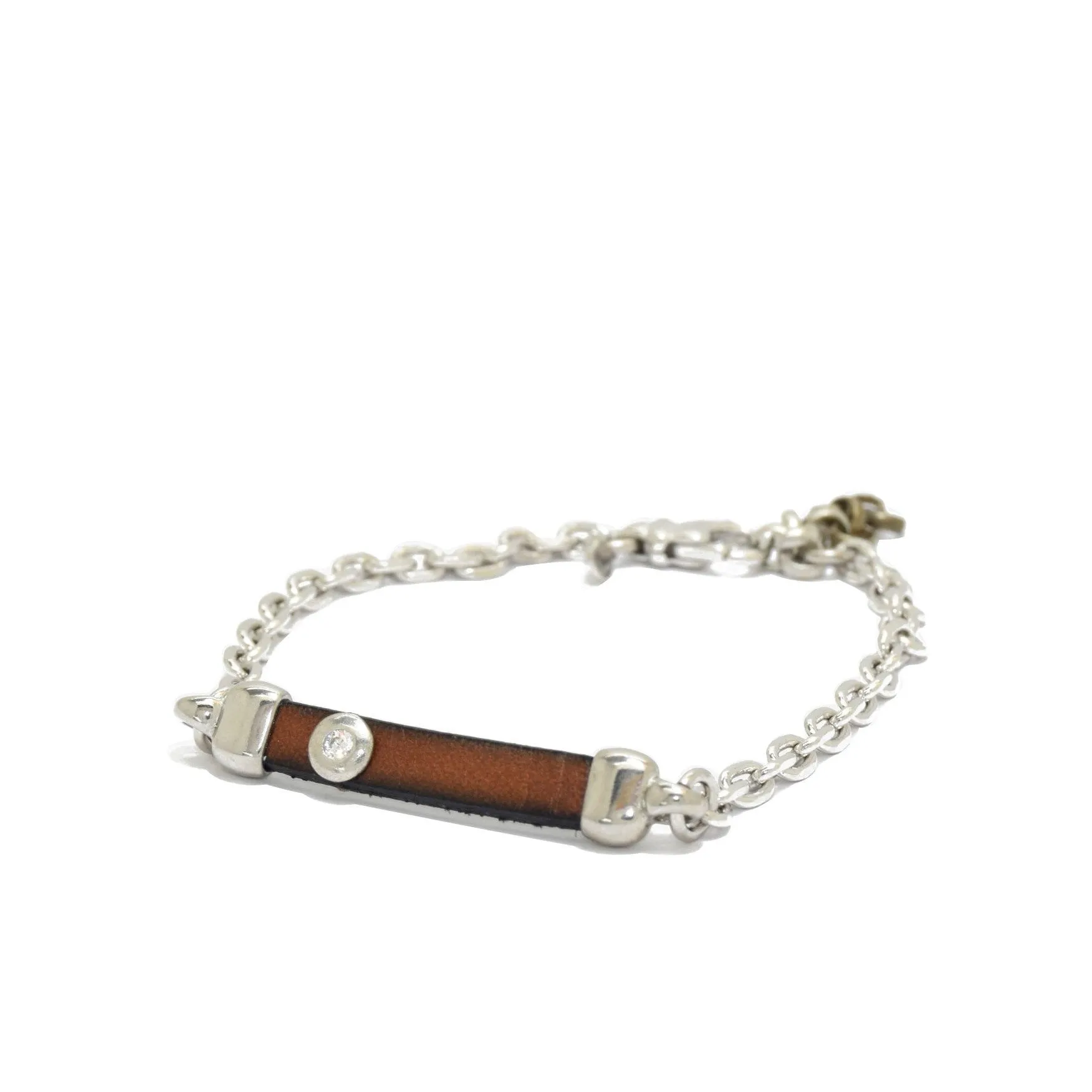 Black Leather Silver Chain Bracelet