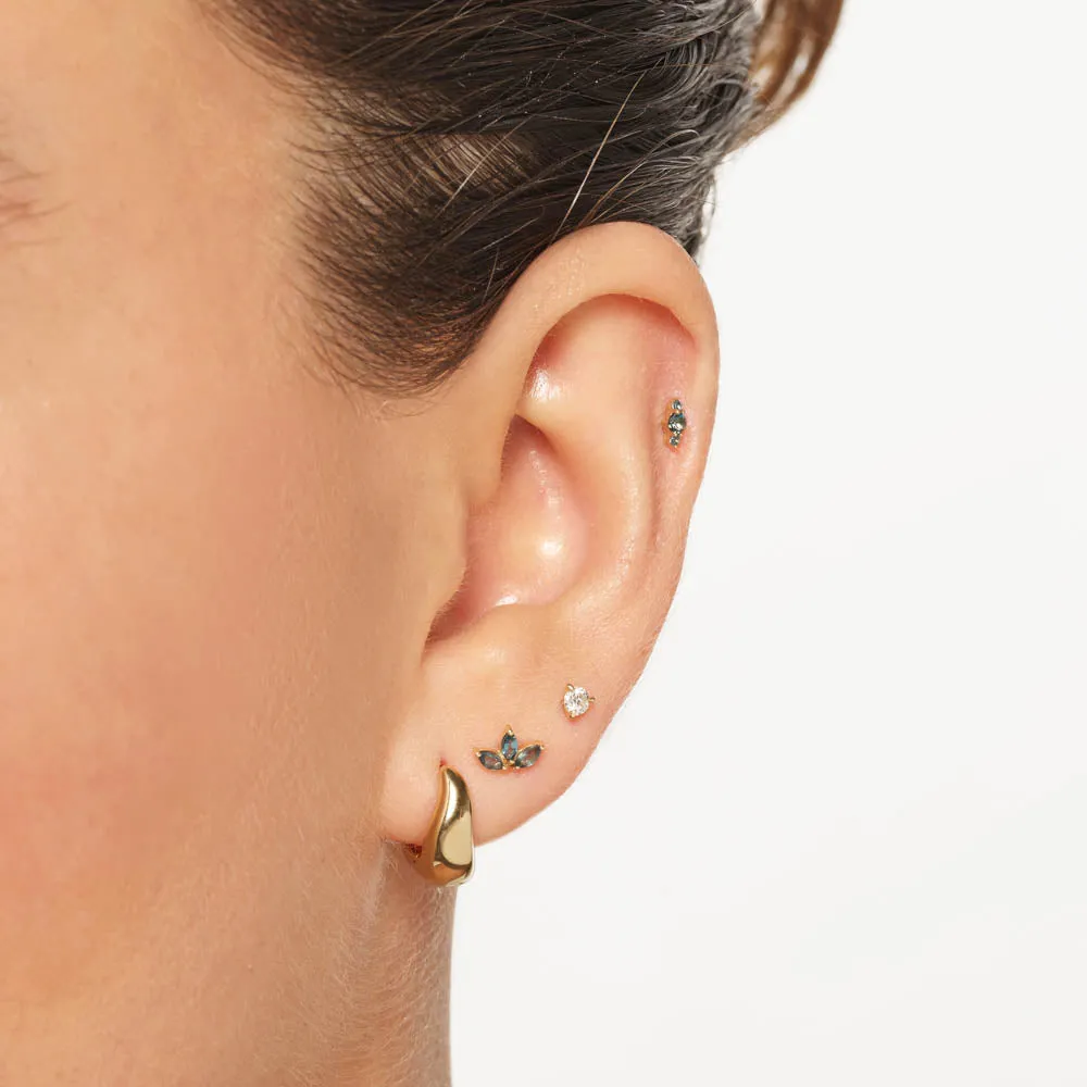 Blue Topaz Triple Marquise Helix Single Stud Earring in 10k Gold