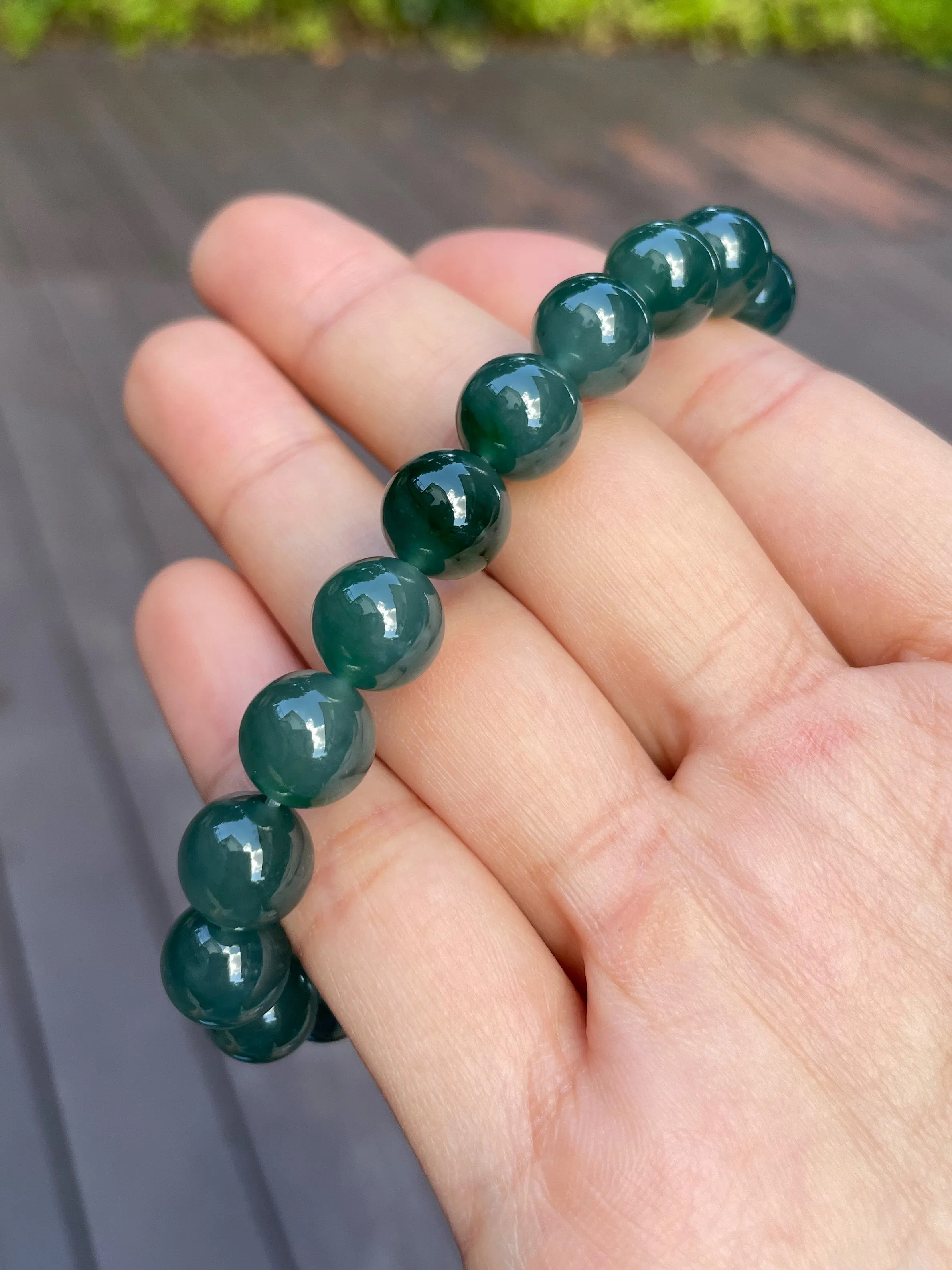 Bluish Green Jade Bracelet - Round Beads (NJBA064)