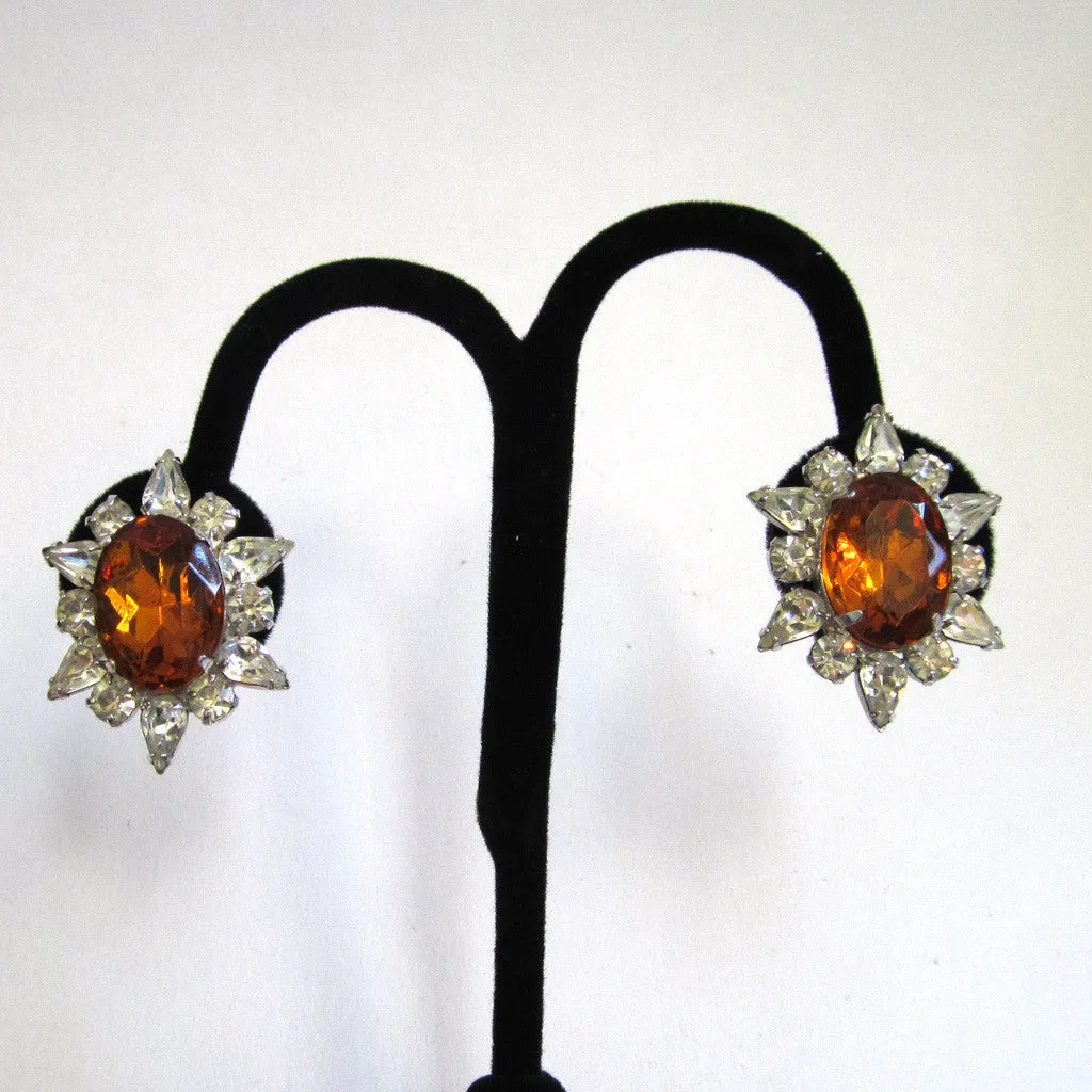 Circa 1950s Faux Topaz Rhinestone Earrings