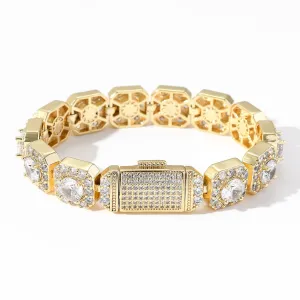 Color: 8inch golden - Hip Hop Bracelet Flip Buckle Rock Sugar Zircon Men