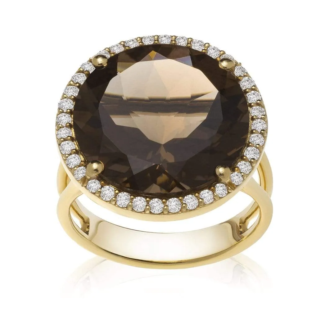 Color Collection 14KT YG Smoky Topaz & Diamonds Round Cocktail Ring