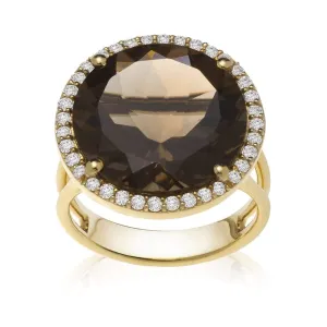 Color Collection 14KT YG Smoky Topaz & Diamonds Round Cocktail Ring