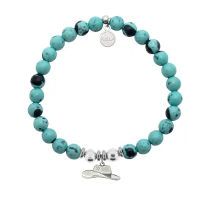 Cowboy Hat Charm with Blue Zebra Jade Charity Bracelet