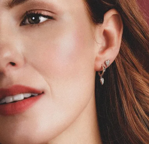 Desire Lust Precious Pavé Heart Hoop Drop Earrings