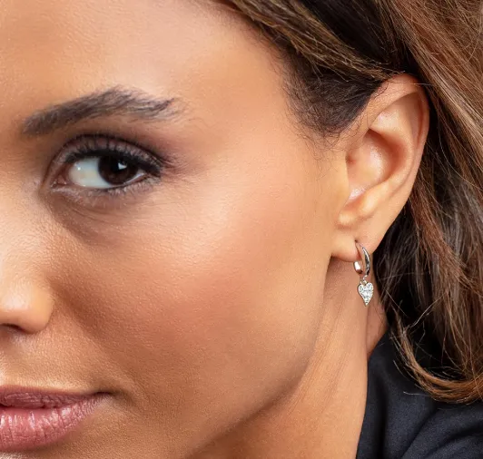 Desire Lust Precious Pavé Heart Hoop Drop Earrings