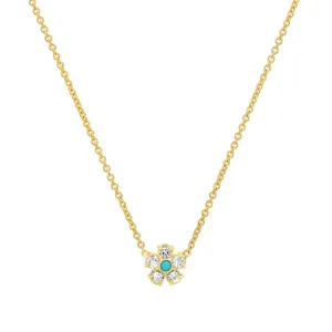 Diamond Flower Necklace with Turquoise Center