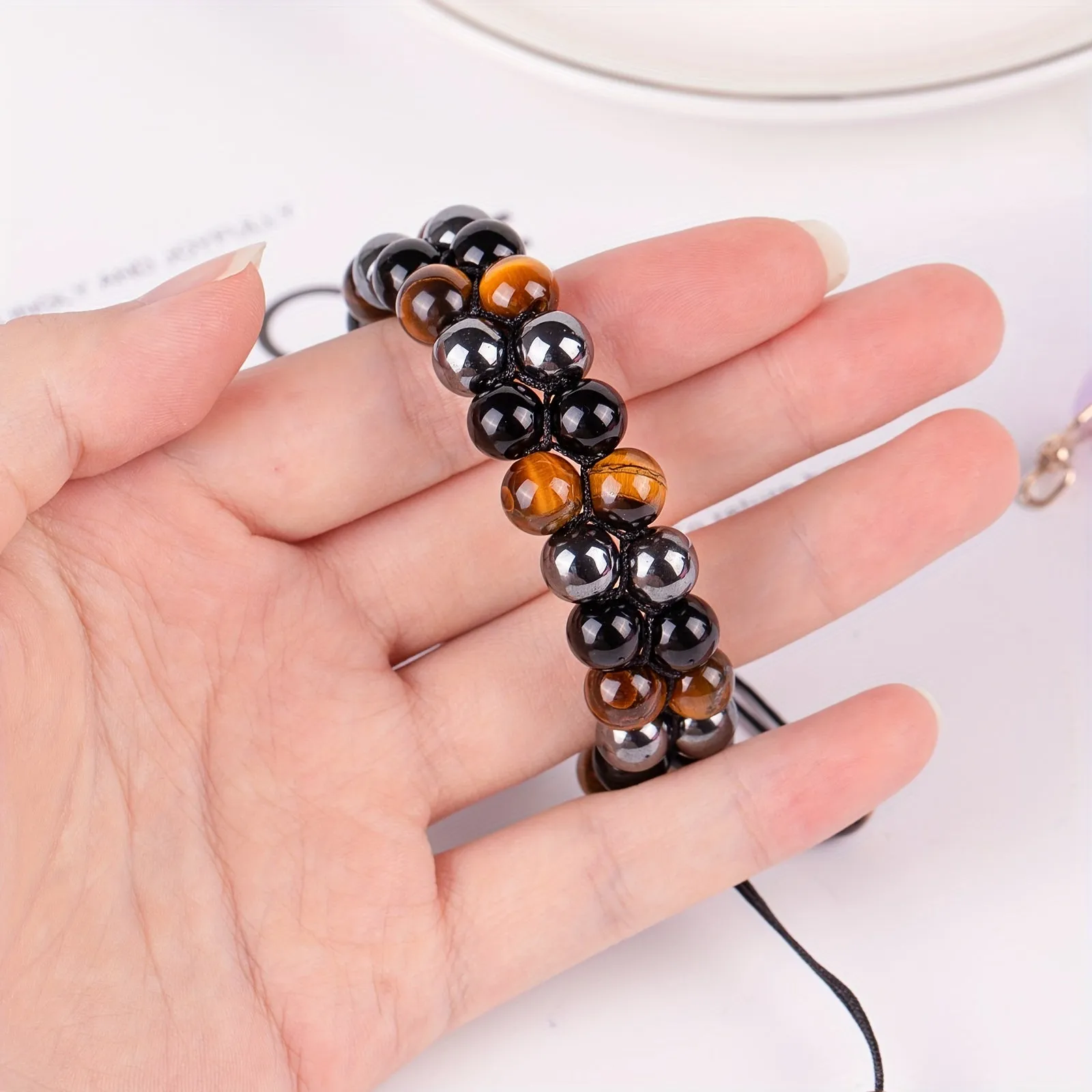 Double-Layer Bead Bracelet for Men | Black & Brown