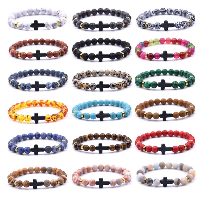 Elastic Adjustable Stone Cross Bracelet for Men | Chroma Variety