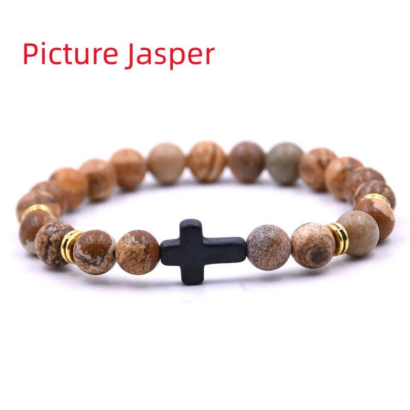 Elastic Adjustable Stone Cross Bracelet for Men | Chroma Variety