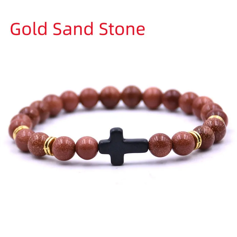Elastic Adjustable Stone Cross Bracelet for Men | Chroma Variety