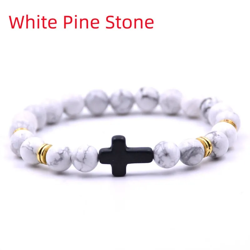Elastic Adjustable Stone Cross Bracelet for Men | Chroma Variety