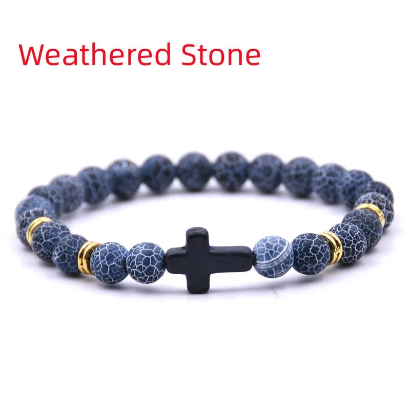 Elastic Adjustable Stone Cross Bracelet for Men | Chroma Variety
