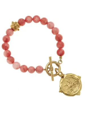Equestrian Intaglio bracelet -Pink Coral