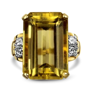 Estate 14K Yellow Gold Retro Citrine & Diamond Ring