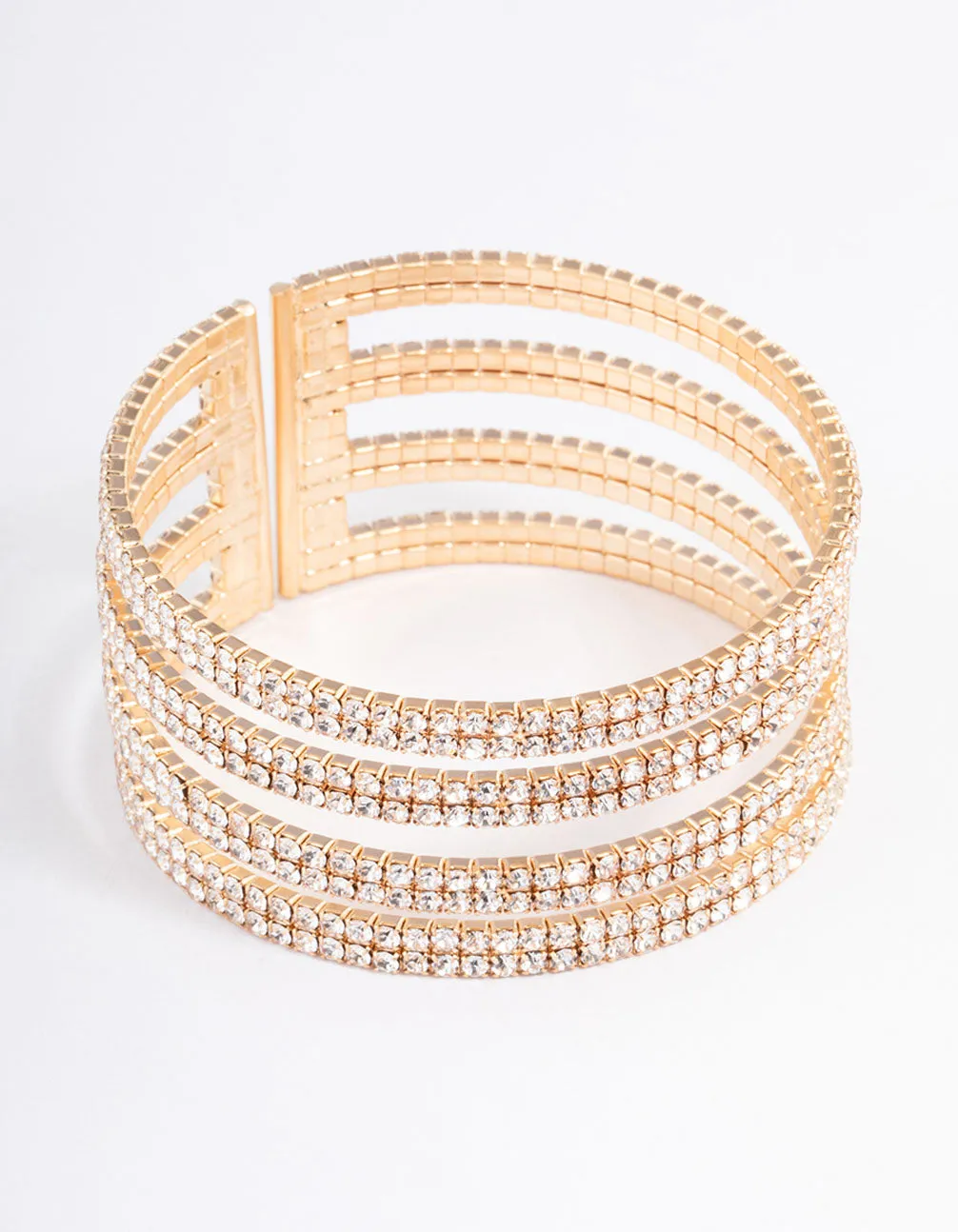 Gold Four Row Cupchain Cuff Bangle
