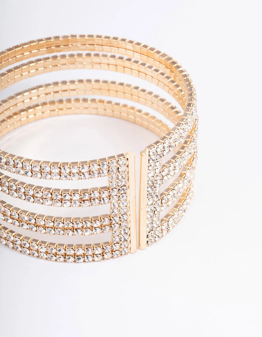 Gold Four Row Cupchain Cuff Bangle