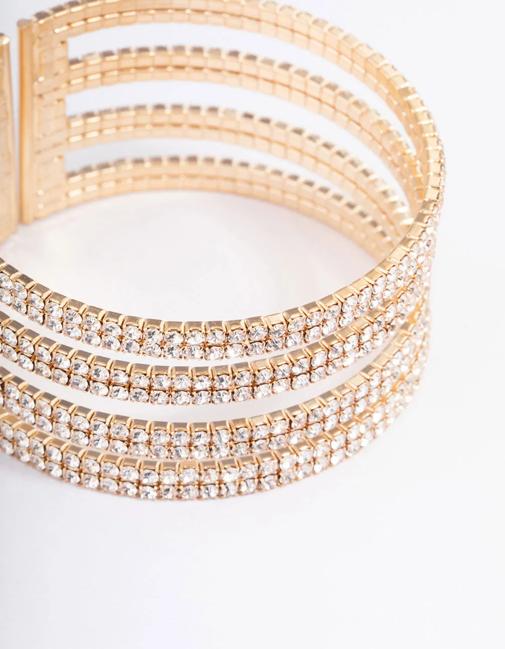 Gold Four Row Cupchain Cuff Bangle