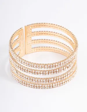 Gold Four Row Cupchain Cuff Bangle
